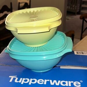 Tupperware Lemon and Aqua Bowl Duo